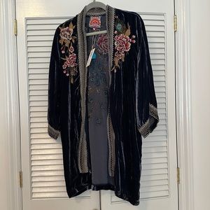 NWT Johnny Was Embroidered Silk Blend Kimono, Size L